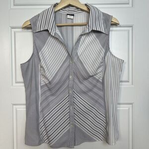 Tangents Early 2000’s Y2K Striped Collared Tank Top Black & White V-Neck Size XL